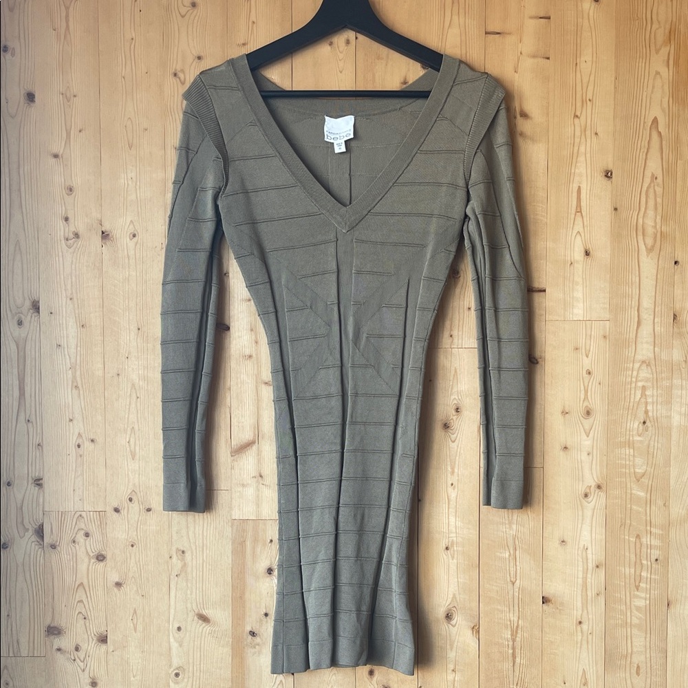 Kardashian collection V-Neck Long Sleeve Dress in Olive